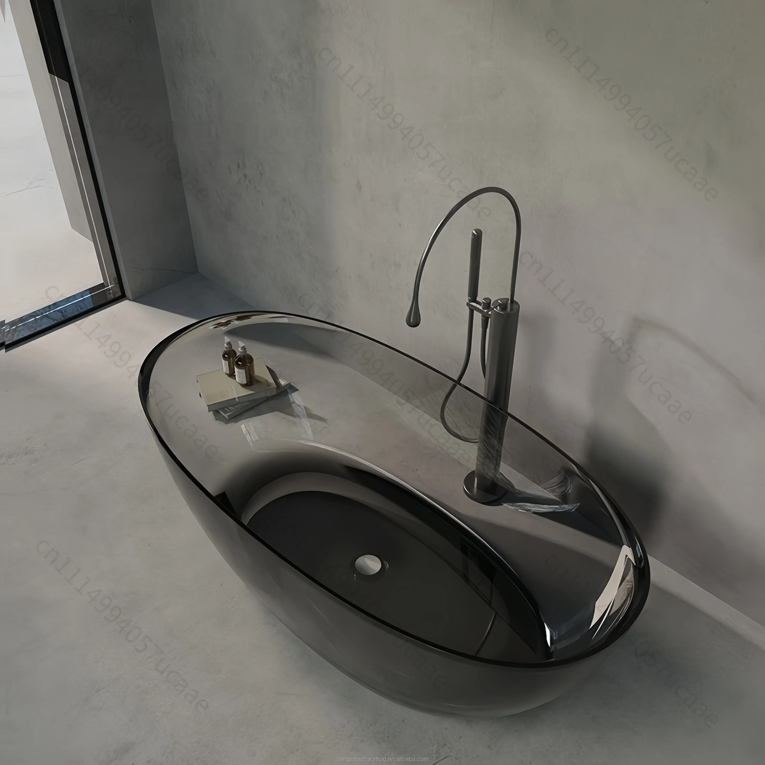 Multi-color Transparent Resin Oval Shape Soaking Bathtub Freestanding Modern Design Rein Tub Hotel Drainer Eco-Friendly Durable