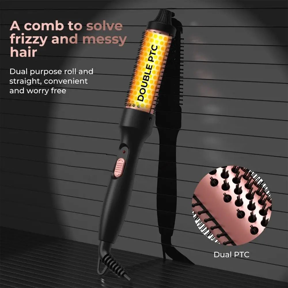 

3 IN 1 Electric Thermal Brush Volumizing Brush Curly and Straight Curling Comb 32mm Round Brush Super Light and Easy Handling