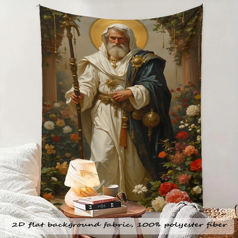 1PC Religious Saint White Art Print Backdrop Banner, Bedroom Living Room Photo Background, Polyester, Home Decor, Wall Art