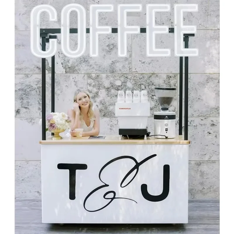 Customized commercial mobile candy cart metal cart with coffee machine