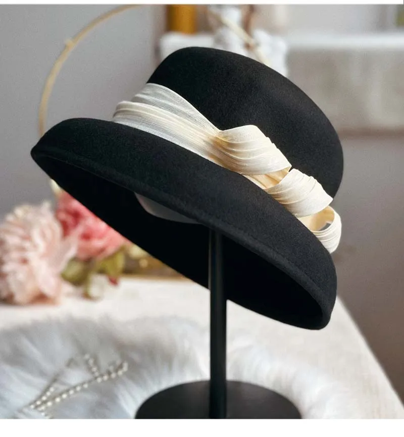 

High Grade Wool Bucket Cap Autumn Winter Franch Style Retro Women Felt Hat Fashion Fishermen Hat Dating Elegant Bowler Hat