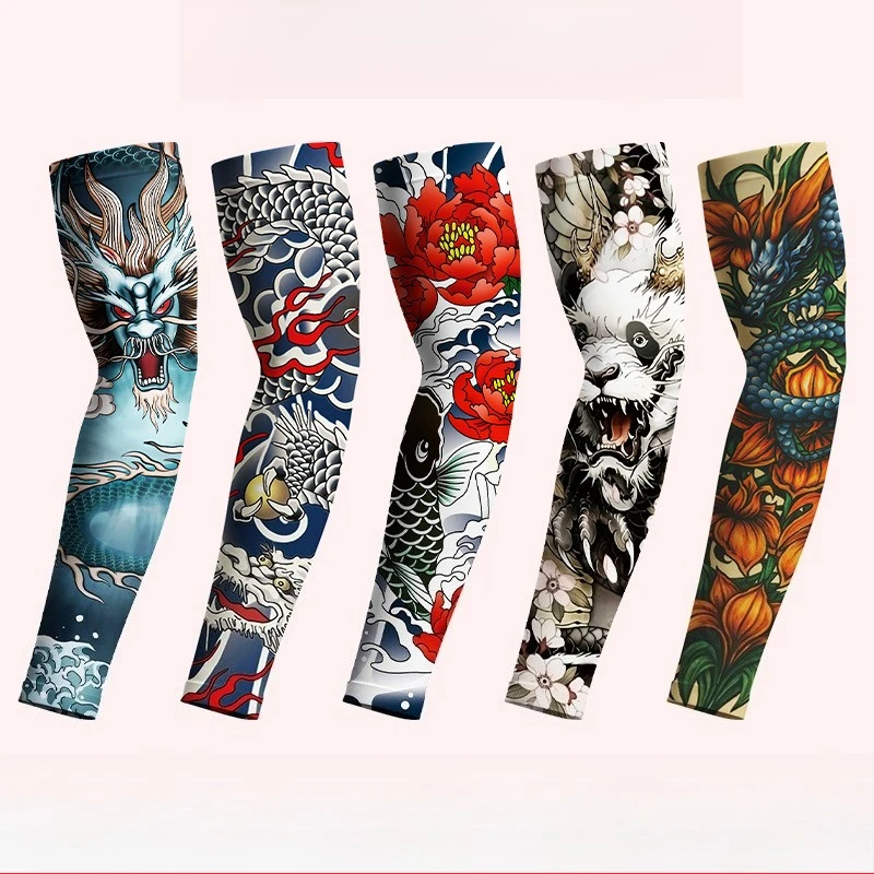 Flower Arm Tattoo Sleeves with Realistic Tattoo Patterns for Outdoor Cycling, Sun Protection, Ice Sleeves with High Elasticity