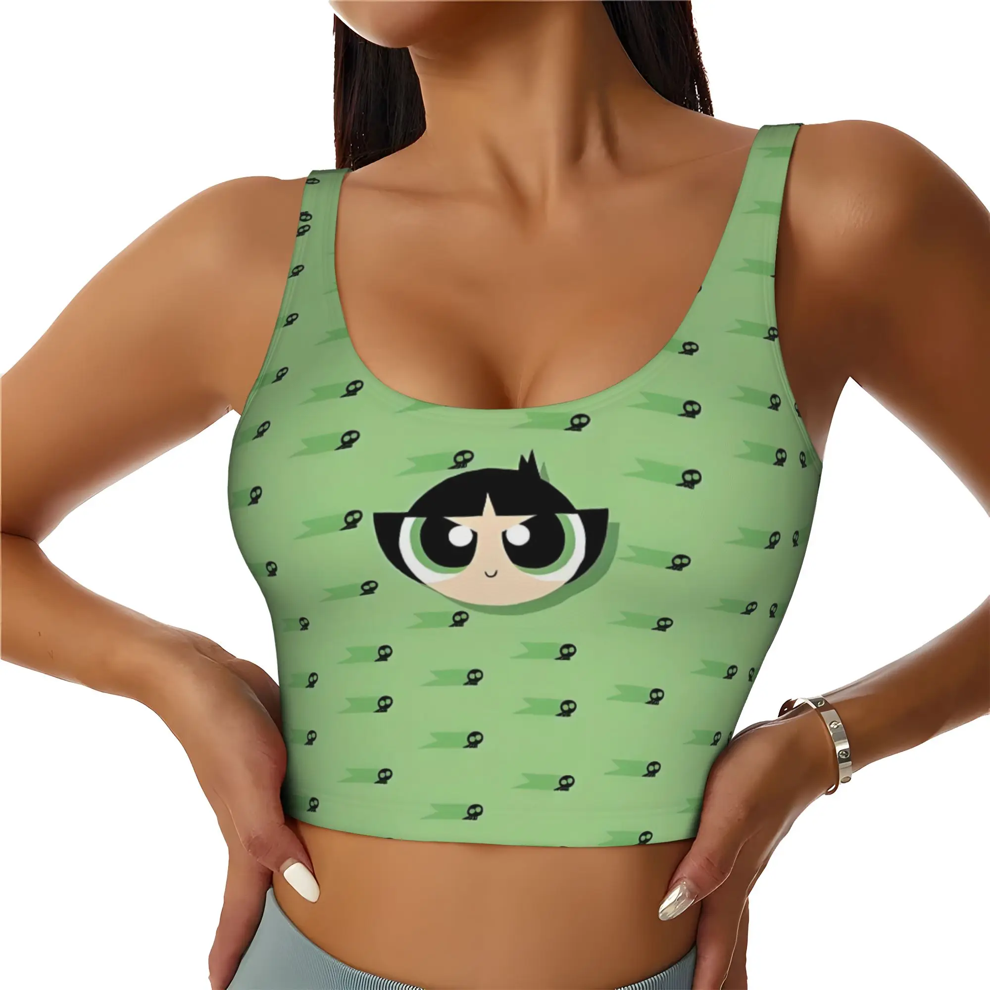 Custom Poweres Anime Puffes High Impact Sports Bras Women's Buttercup Blossom Cartoon Seamless Workout Running Crop Tank Tops