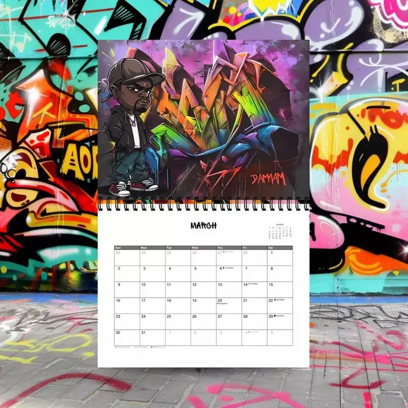 Engraçado Graffiti Wall Calendar, elegante decorativo, colorido, multiuso, 12 meses, Home Decor