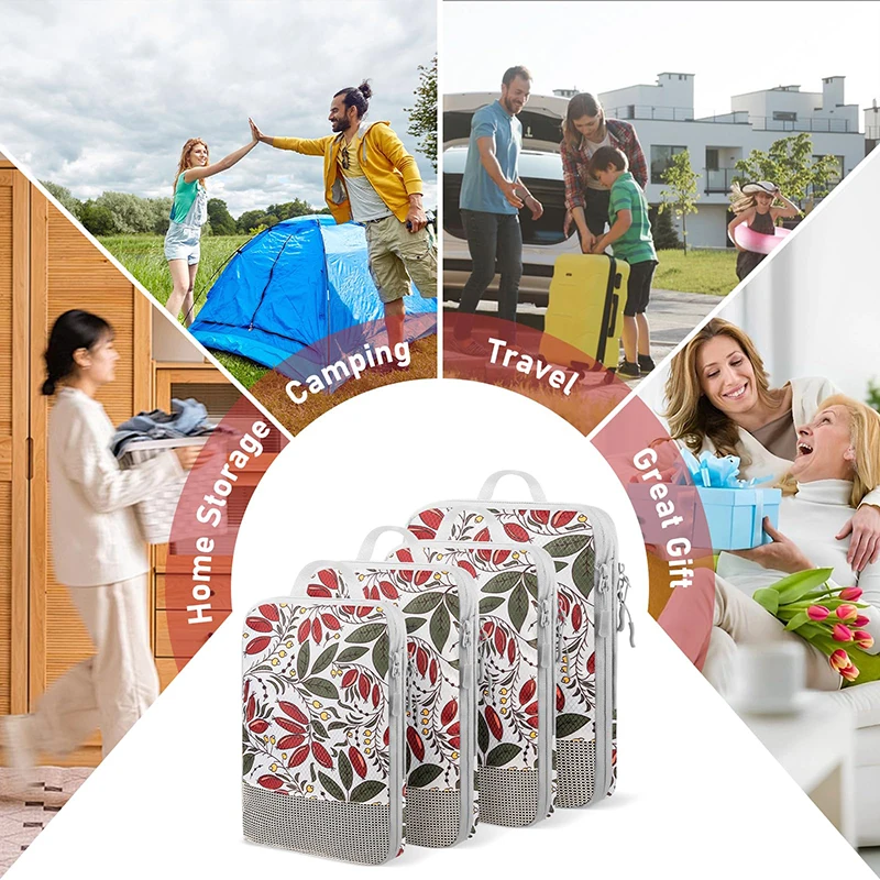 Travel Compression Packing Cubes 4Pcs Luggage Packing Bag Set Compressible & Expandable Storage Bag Essential Travel Accessories