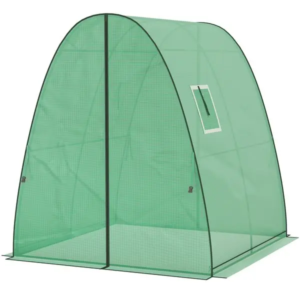 

Tunnel Hoop House Greenhouse with Sandbags and Hemmed PE Cover, 2 Doors and Screen Windows, 6' x 6' x 6.6', Green