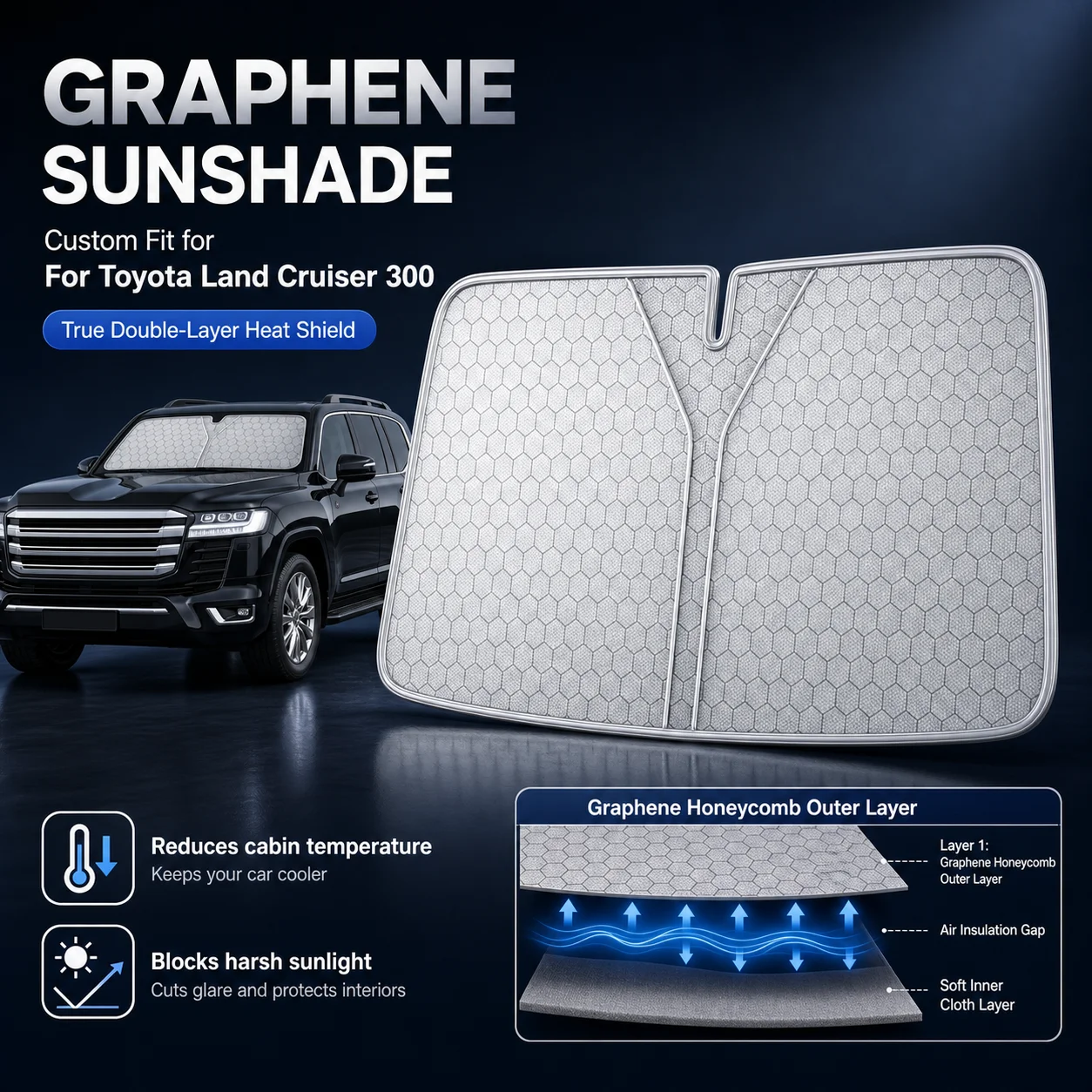 For Toyota Land Cruiser 300 Graphene Windshield Sunshade Custom Fit Car Sunshade UV Sun Protection Car Interior Accessories