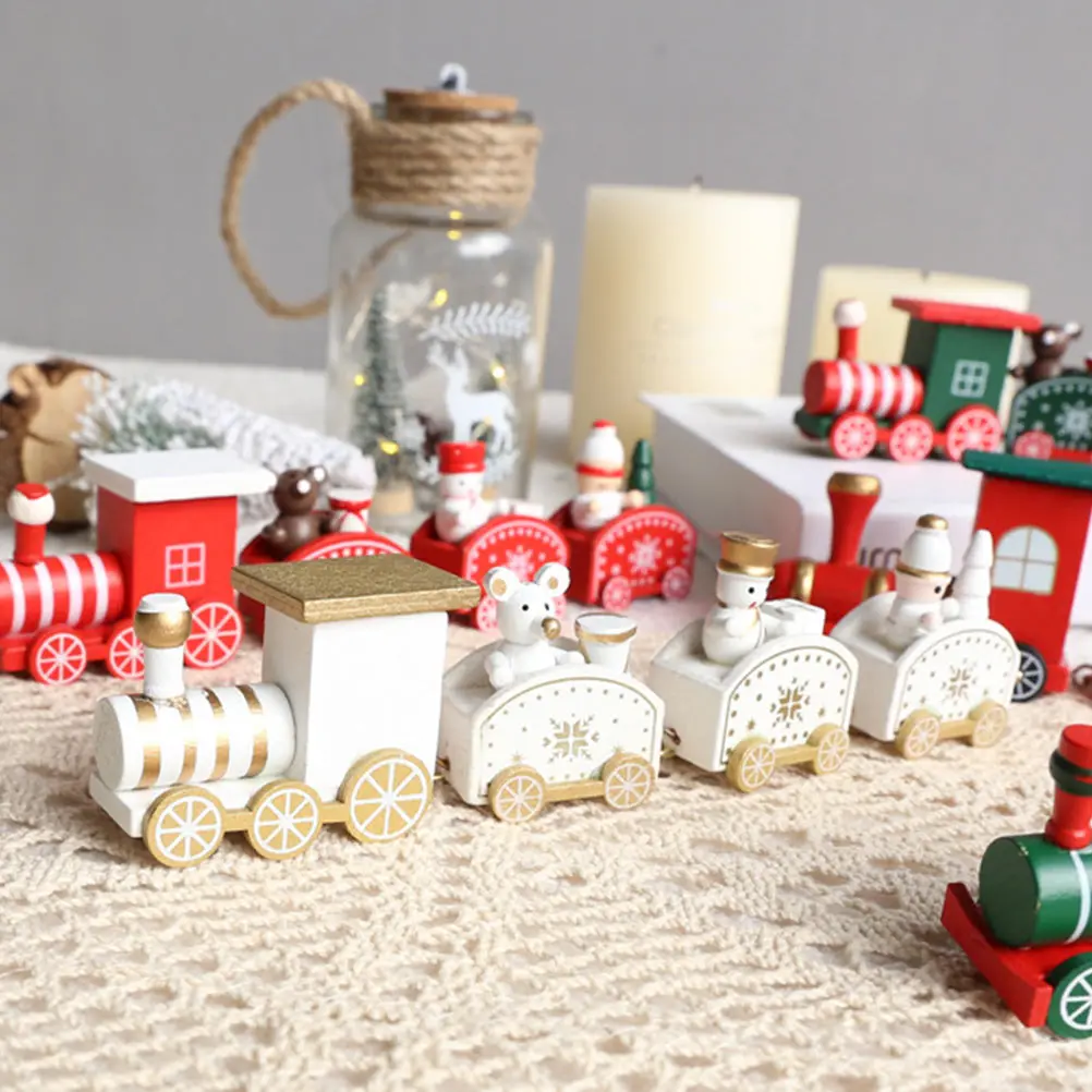 

2Pcs Wooden Christmas Train Ornament Classic Xmas Adornment Kids Safe Play Christmas Train Decor Wooden Crafts