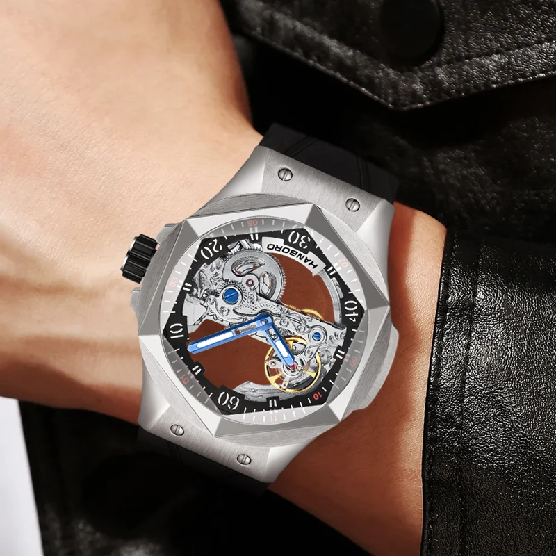 Hanboro Brand Luxury Watches for Men Fashion Waterproof Rose Gold Silver Luminous Automatic Mechanical Wristwatches Reloj Hombre