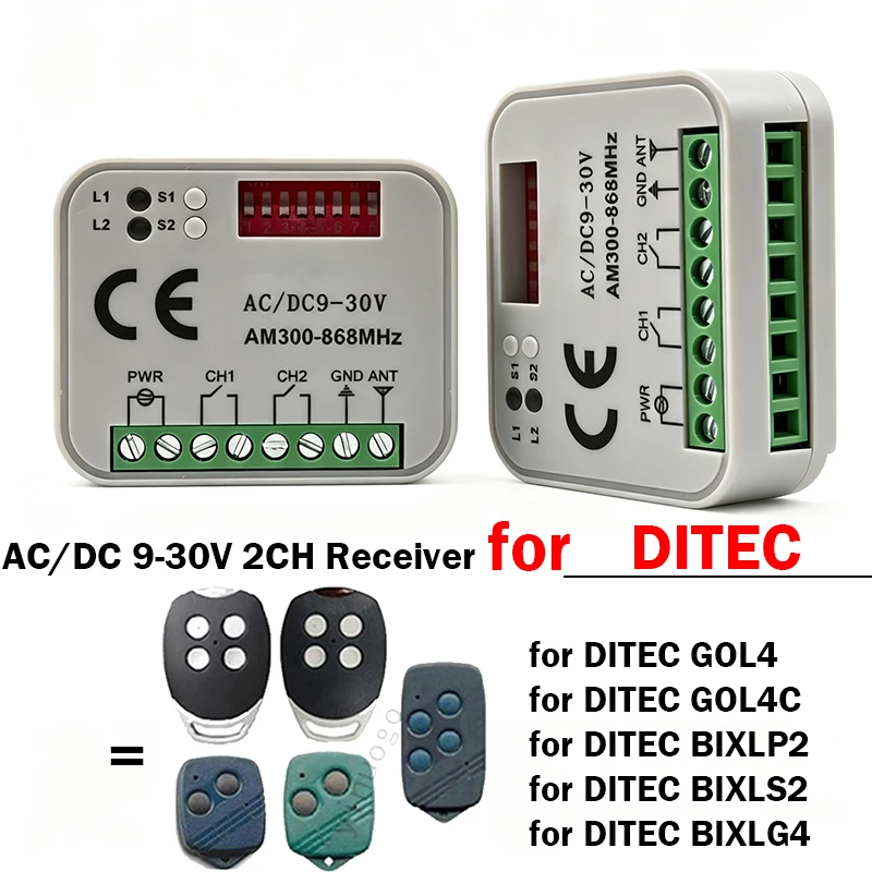 Universal Gate Motor Receiver Compatible with DITEC GOL4 GOL4C BIXLP2 BIXLS2 BIXLG4 Garage Gate Remote Control Hand Transmitter