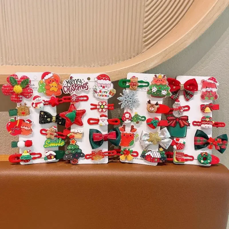 Zestaw spinek do włosów świątecznych, urocze spinki z motywem Świętego Mikołaja, choinki i płatków śniegu, akcesoria do włosów dla dzieci, prezenty na Nowy Rok