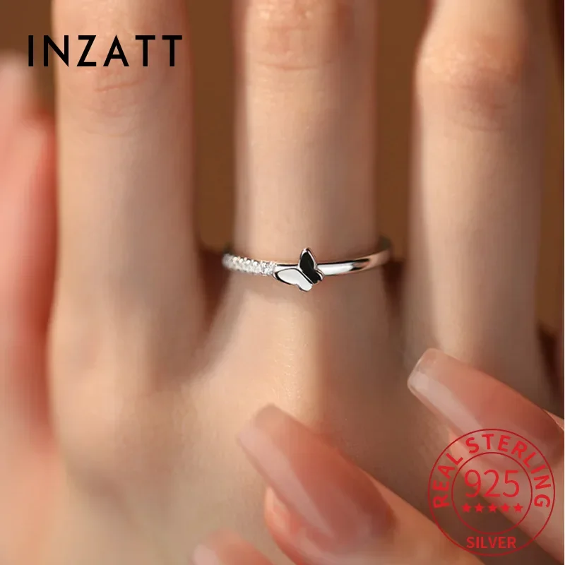 

INZATT Real 925 Sterling Silver Butterfly Exquisite Adjustable Ring for Women Cute Insect Fine Jewelry Light Luxury Accessories
