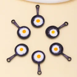 12Pcs 14*26mm Cartoon Black Pan Pendants Cute Fried Eggs Pot Alloy Charms Necklace Keychain For DIY Jewelry Making Accessories