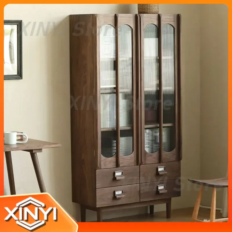 for Nordic simple solid wood bookcase for Japanese cherry wood storage cabinet with glass double door pumping study display