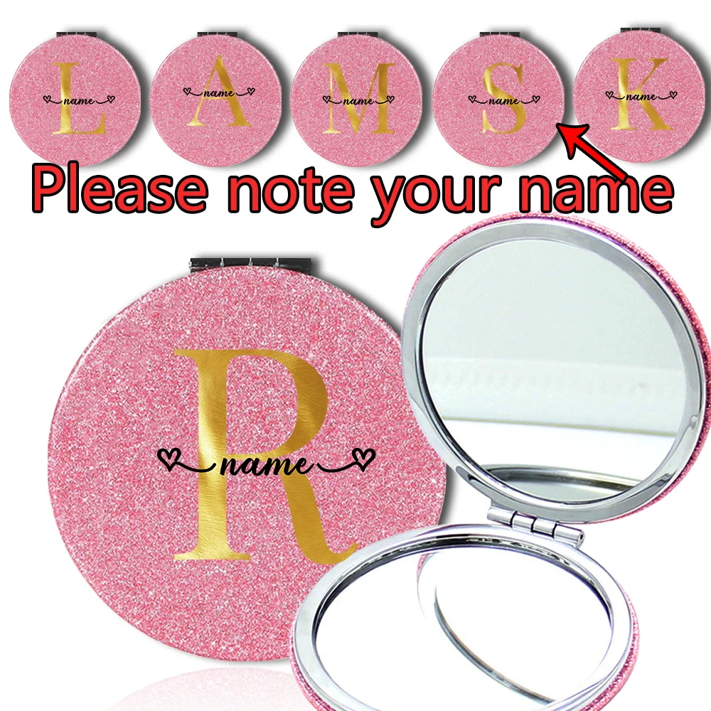 

Customized Name Travel Double Sided Makeup Mirror Personalized Portable Shiny PU Magnifying Mirror Pocket Cosmetic Beauty Tool