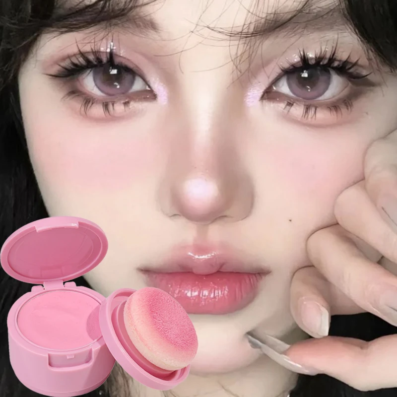 Monochrome Girl Blush with Powder Puff Makeup Natural Cheek Tint Blush Palette Peach Pink Cheek Contour Blush Korean Cosmetics