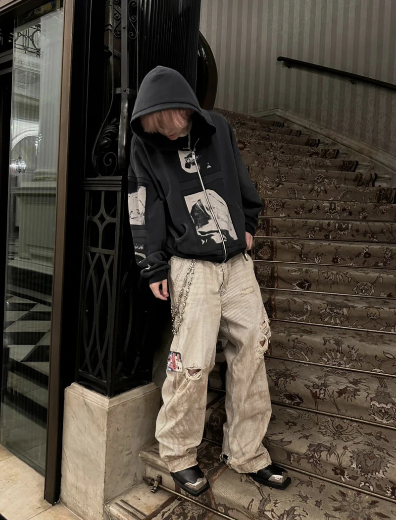 2025ss erd Hoody Sweatshirt High Street Kangaroo Pocket Long-sleeved Zipper Hooded for Men Women