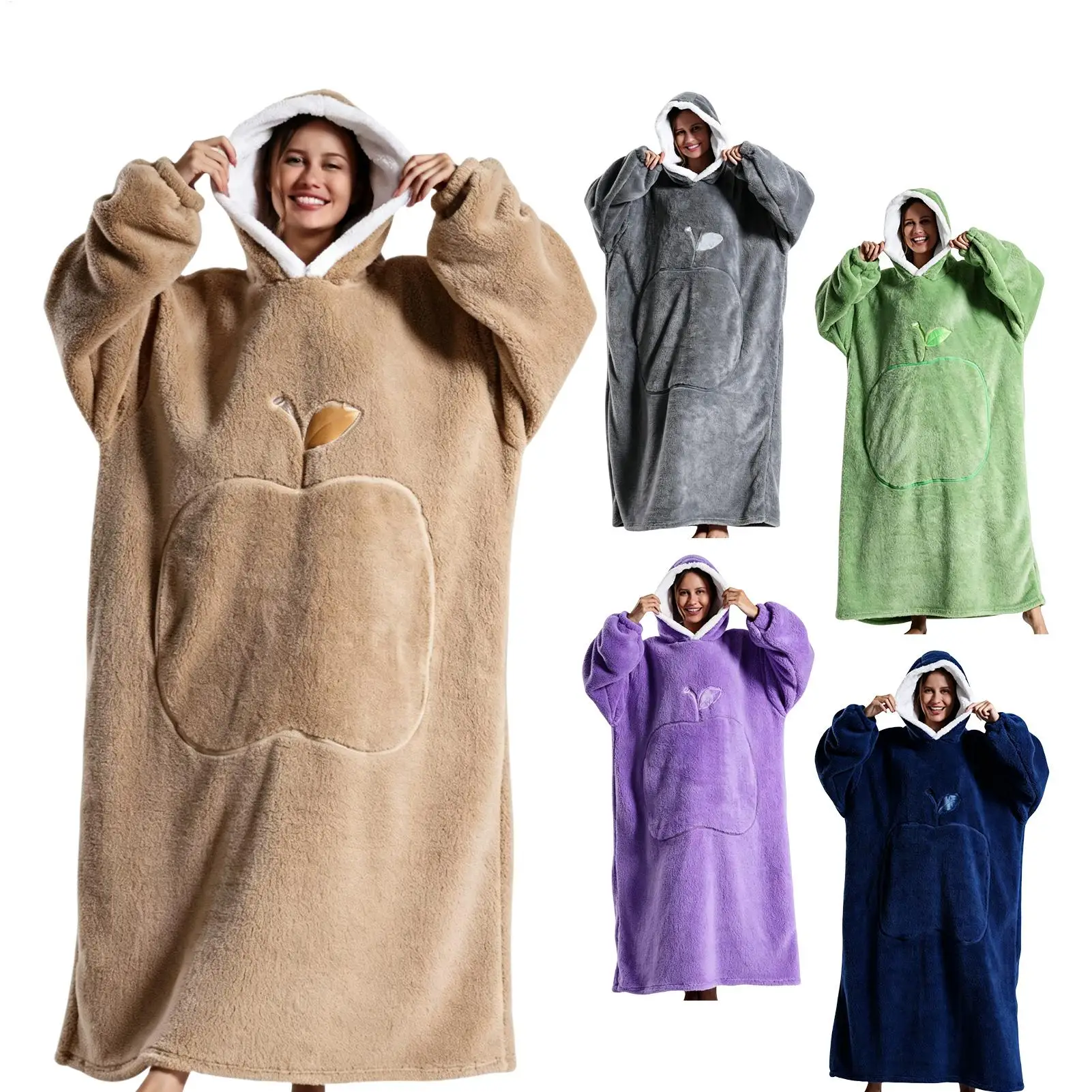 Hoodie Blanket Warm Fleece Pullover Oversized with Pocket Winter Wearable Blanket Hoodie for Camping Trip Party Dog Walking