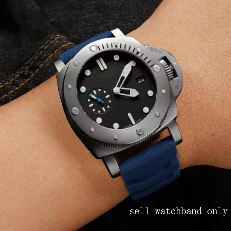 Gummiband geeignet für Panahai Pam441/Luminos 3749/3141 Serie Outdoor Sport Silikon Armband 24mm Herren schwarz/blau