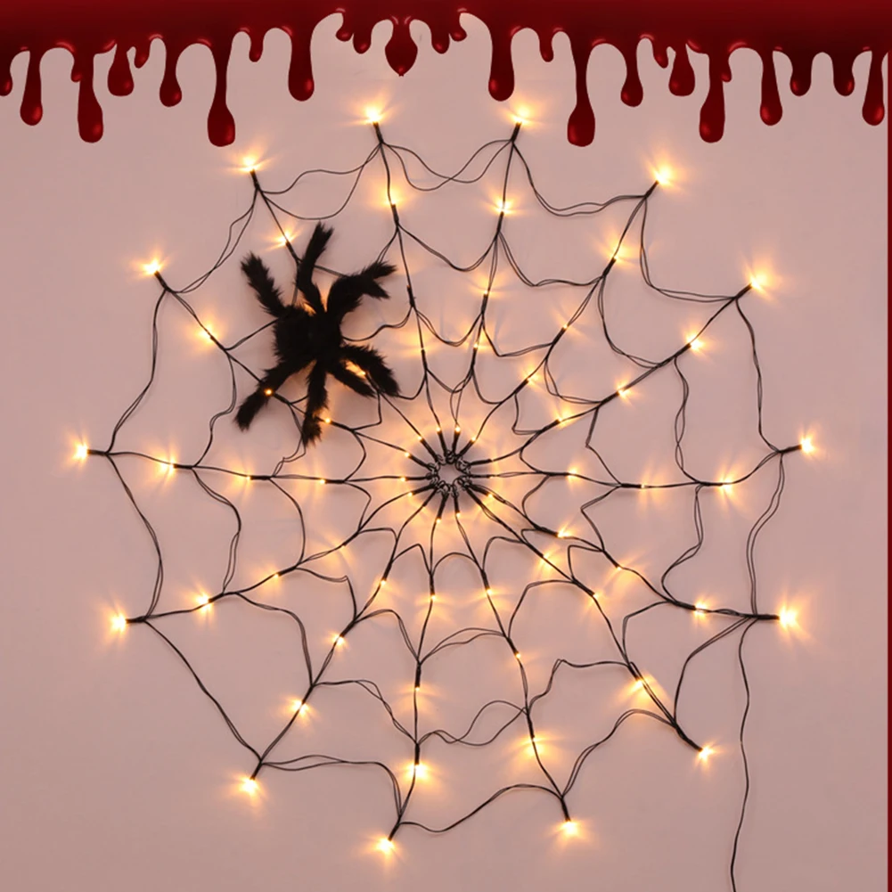 2024 Spider Web Halloween Decoration Outdoor Lights Halloween Spider Web 70 LED Lights String Light Halloween Party Decoration