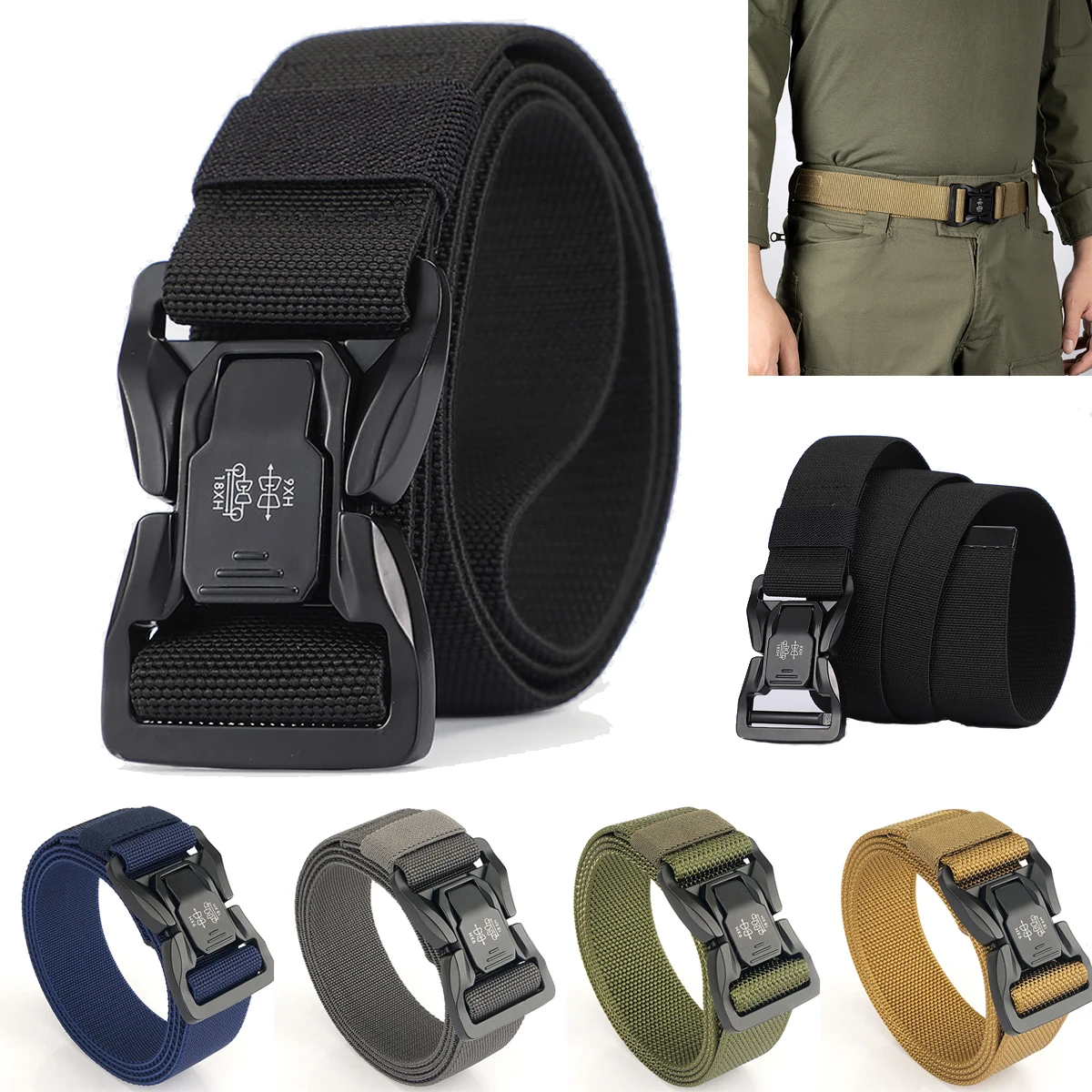 Tactical Belt Quick Release Buckle Nylon Ratchet High Strength Stretch Outdoor Hunting Mountaineering Military Tactical Belt