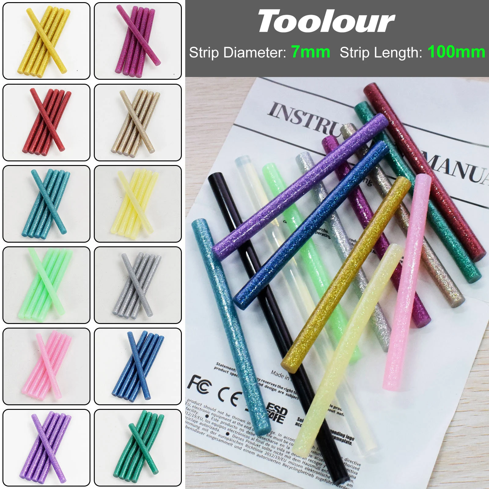 Toolour 120/14pcs 7mm/11mm Colorful Bling Hot Melt Glue Sticks DIY Tool Hot Melt Glue Gun Adhesive Stick for Hot Melt Glue Gun