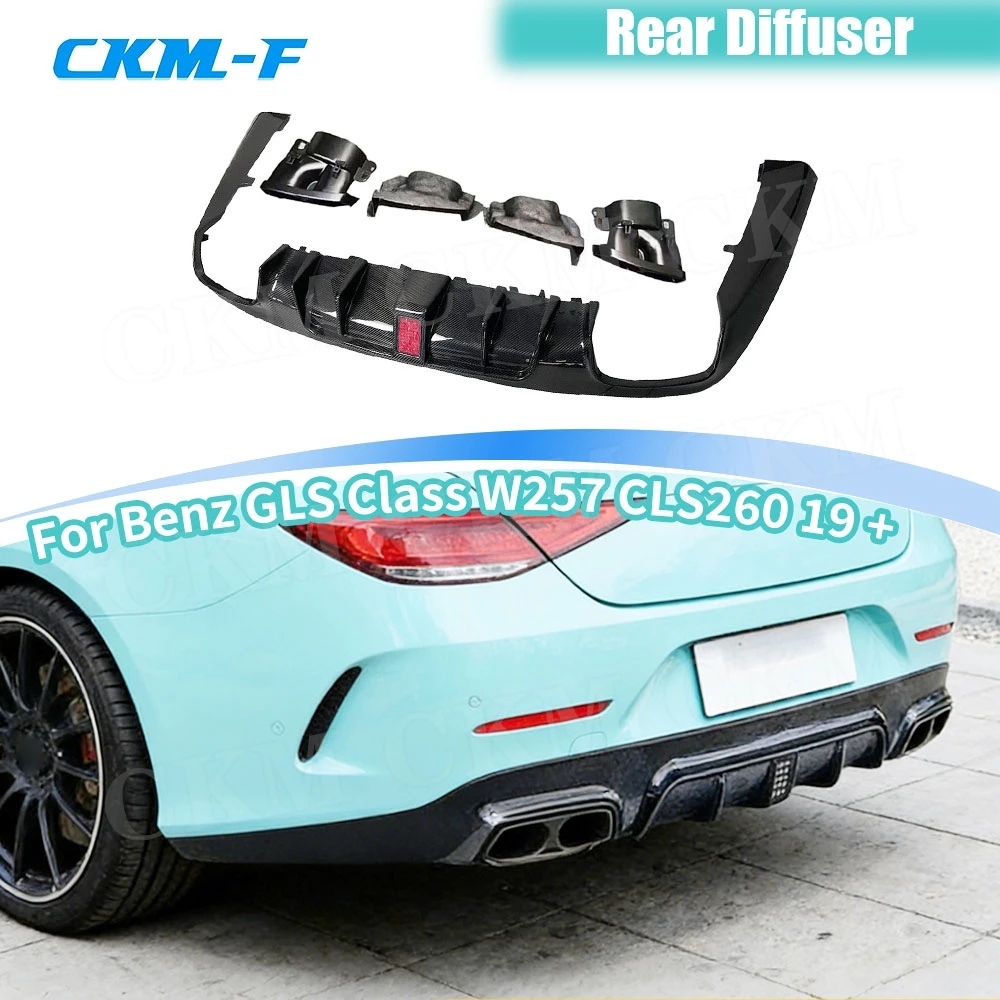 Carbon Fiber Rear Bumper Lip Diffuser Exhaust for Mercedes Benz CLS Class C257 CLS260 300 350 450 CLS53 AMG 2019 UP