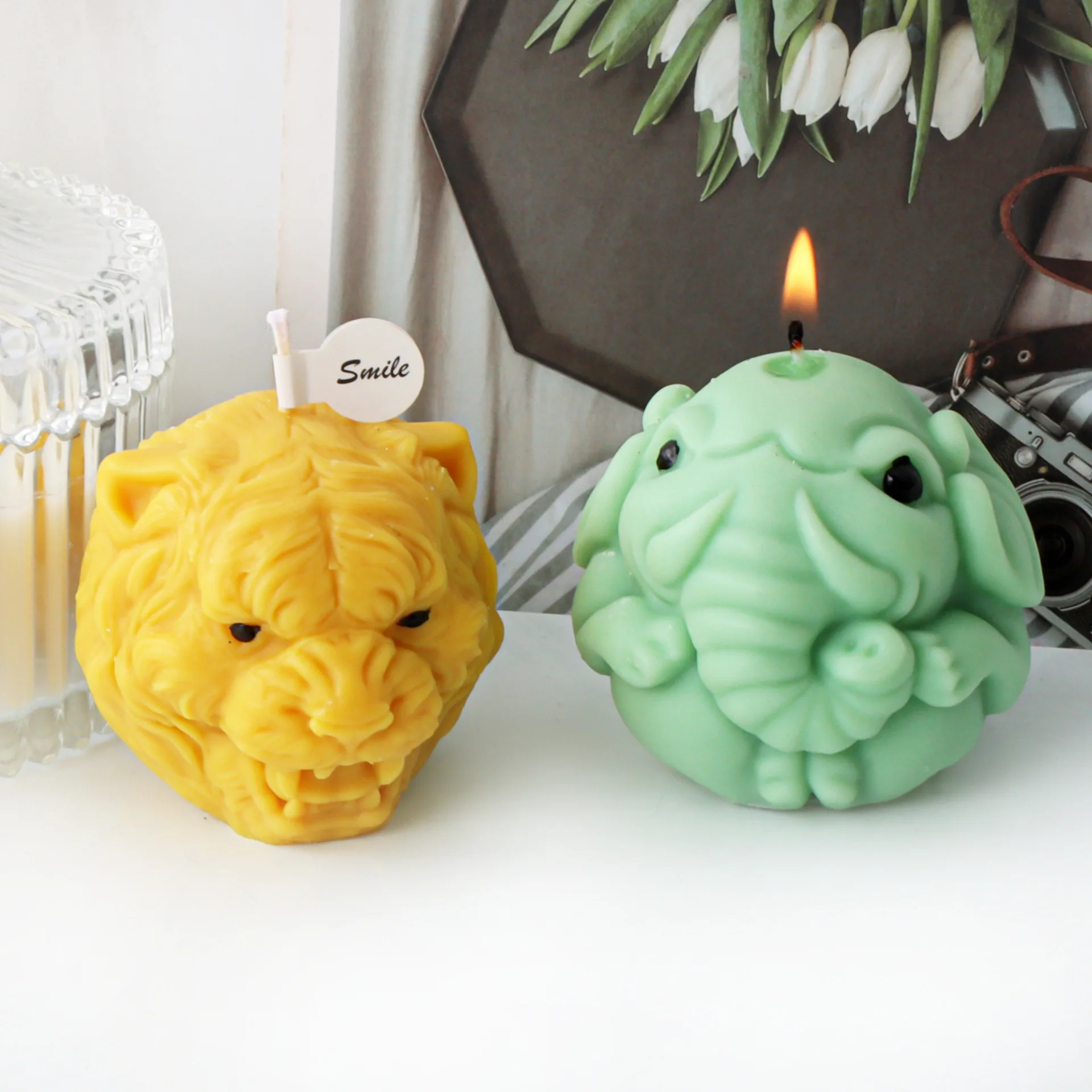 Cartoon Ball Elephant Tiger Head Silicone Mold Gypsum form DIY Handmade Plaster Candle Ornaments Handicraft Mold Hand Gift Makin