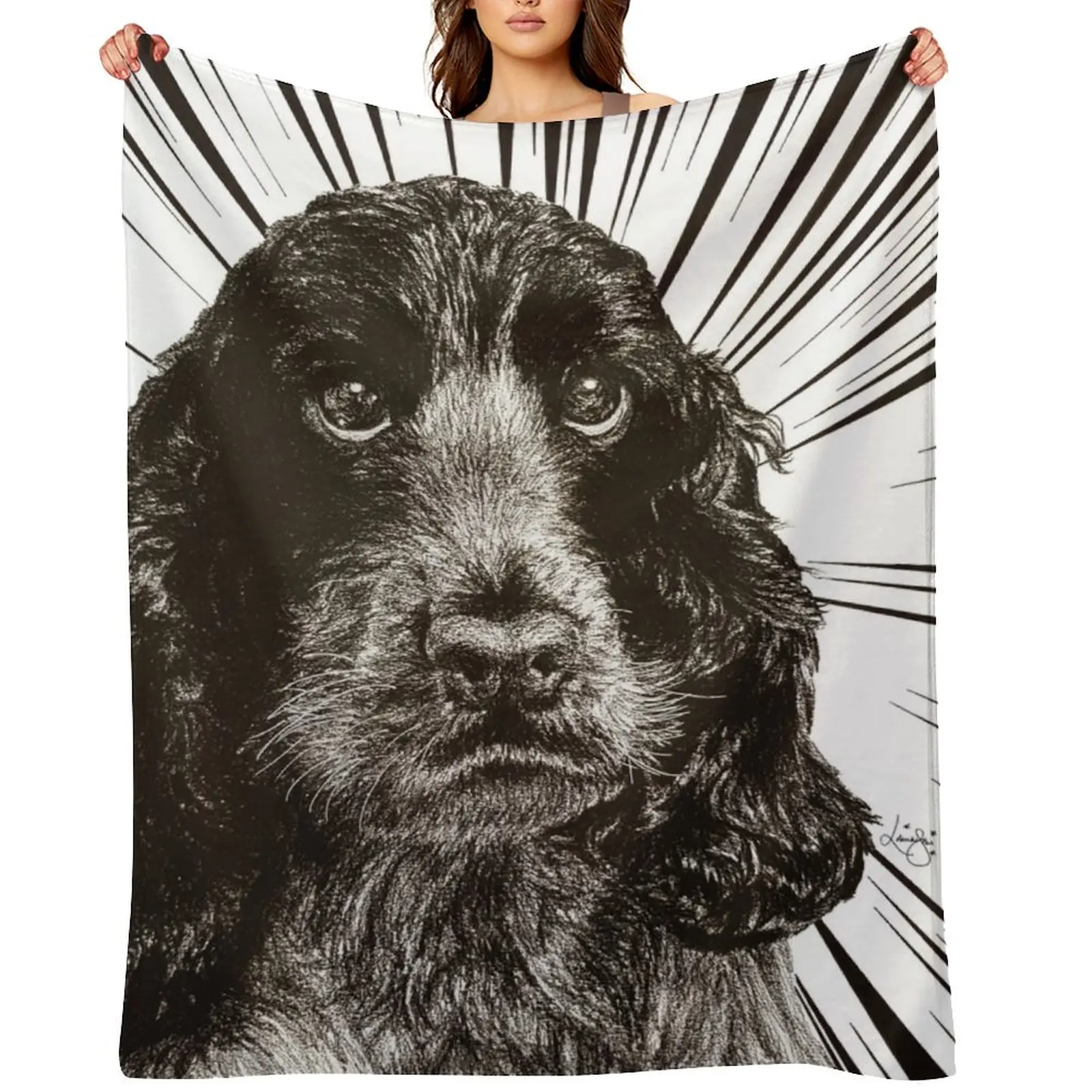 

Cocker Spaniel Art, Blue roan, Black and White drawing Throw Blanket Beautifuls Shaggy blankets ands heavy to sleep Blankets