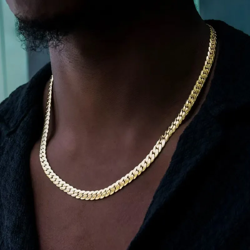B&C Cuban Link Necklace for Men Hypoallergenic Titanium Steel Unisex Locket Chain Trendy Hip Hop Jewelry No Fade Minimalist view 3