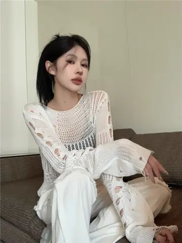 Pure Desire Design 속이 빈 니트 커버 여성 봄 여름 게으른 스타일 슬리밍 섹시한 태양 보호 탑