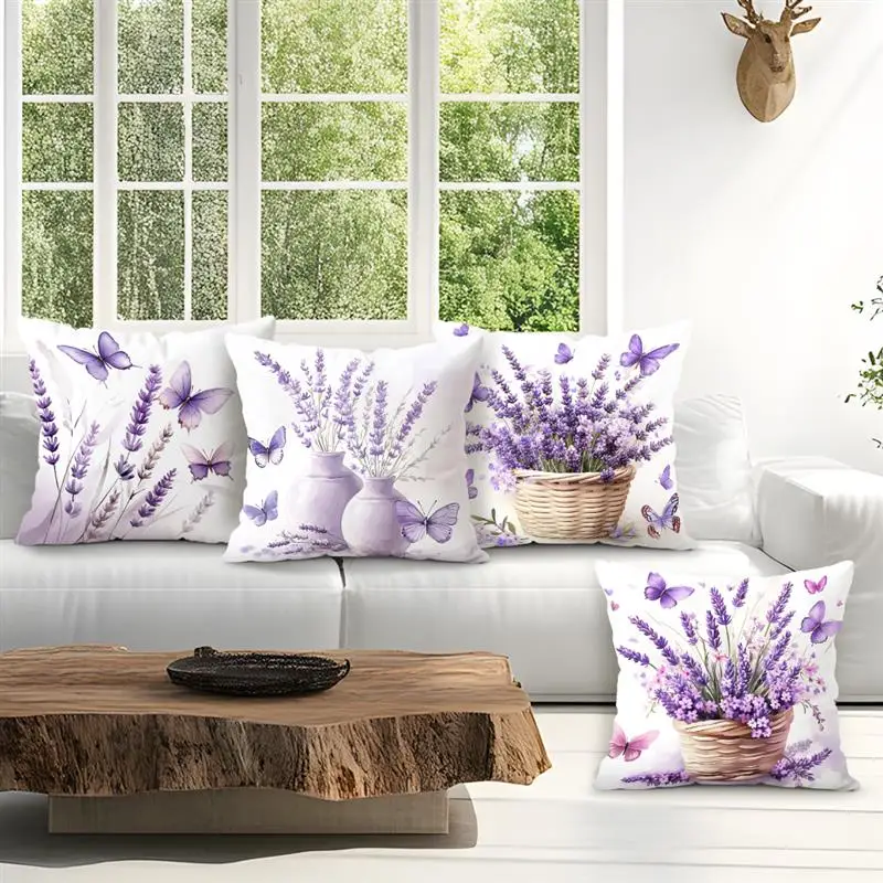 Butterfly Lavender  Cushions Pillowcase Printed Polyester 45x45cm Throw Pillow Cover Decorative Sofa Bed Cushions Pillowslip