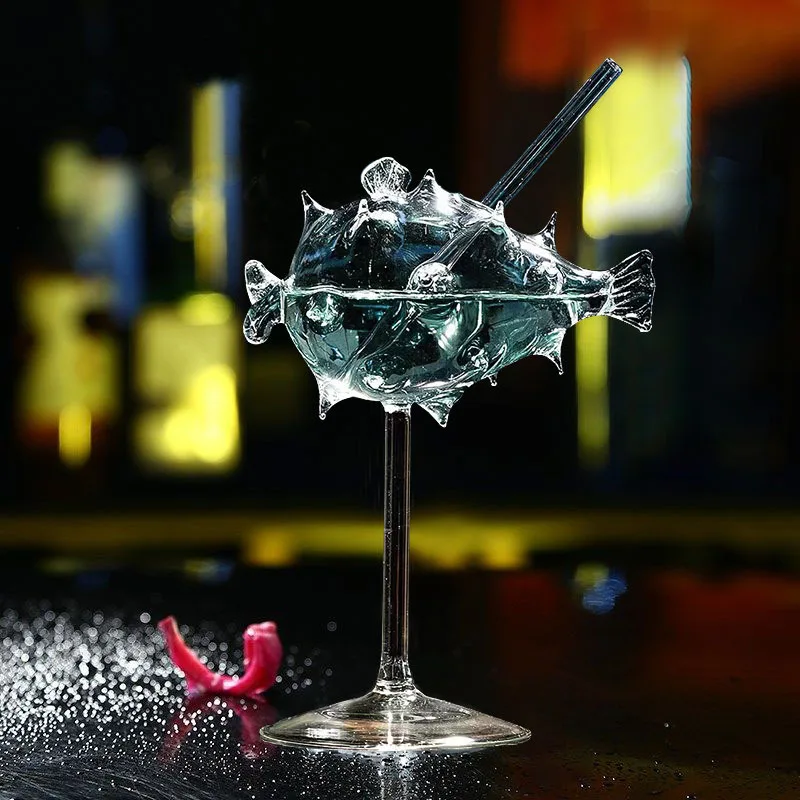 Creative Cocktail Glass Thorn Fish-Shaped Goblet Glass Bar KTV Nightclub Party Drinking Cup Octopus Bird-Shaped Wine Juice Cup