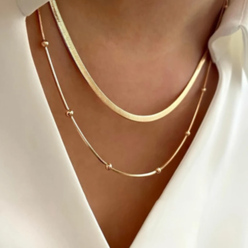 Europe and The United States Personality Round Bead Blade Chain Double Layer Necklace Ladies Fashion Accessories Jewelry