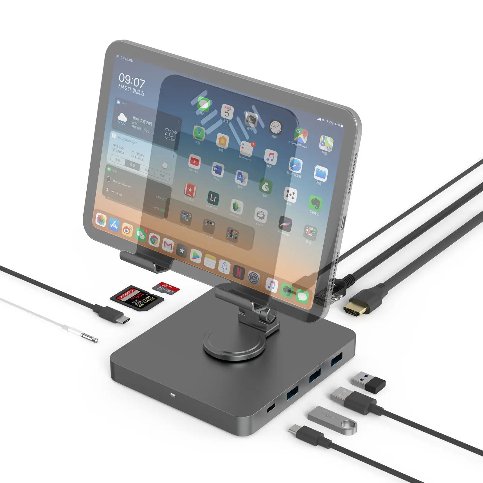 Schwerer Aluminium-Laptopst änder mit USB-C-Hub 12 11 in 1 USB-C-Hub-Tablet-Ständer halter für Surface Pro Samsung Galaxy iPad Air Pro