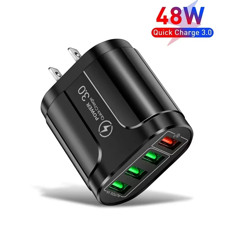 Quick Charge 3.0 4USB QC3.0 Ladegerät für iPhone Xiaomi Huawei Realme Multi-Port-Ausgang Heim- und Büro-Ladegerät EU US Stecker Reise-Wandladegerät