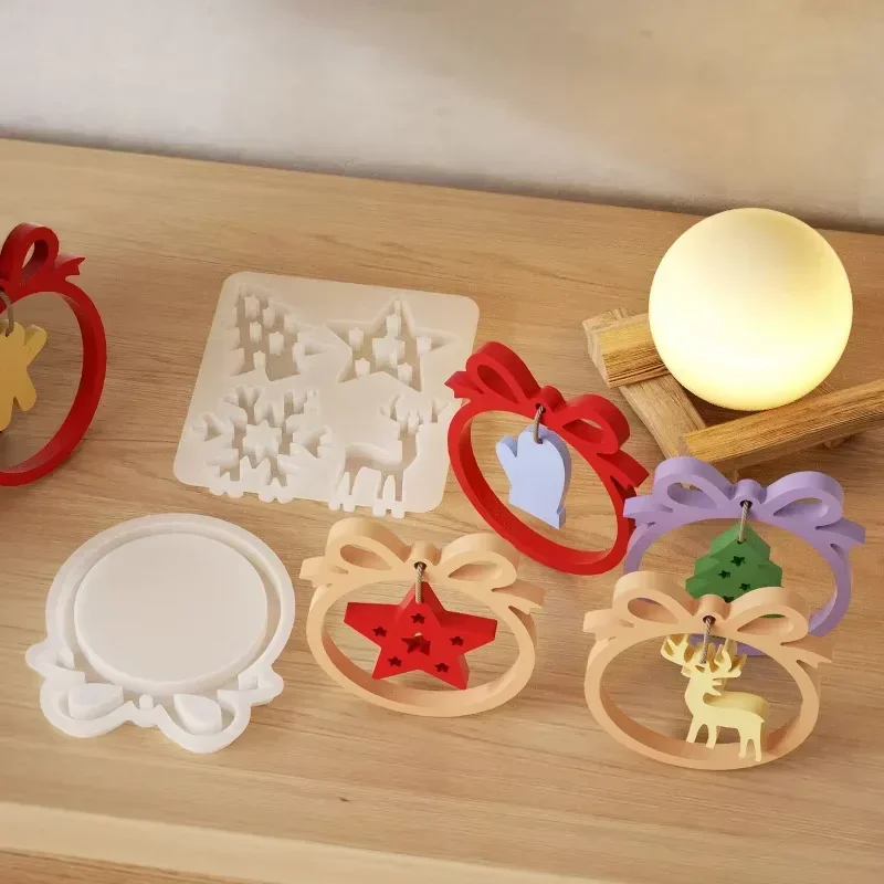 christmas silicone hanging mold for diy epoxy resin plaster concrete crafts snowflake christmas tree deer pendant casting mould