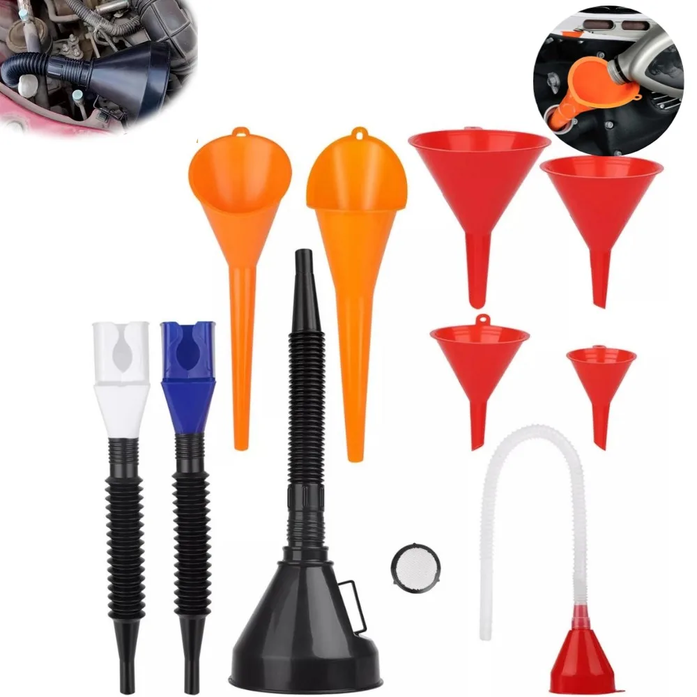 

Multi-Piece Plastic Liquid Funnel Kit Flexible Extension Spout Funnels Wide Mouth Fuel Oil Transfer Anti-splash Refuel Tools