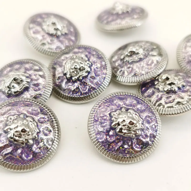 Lila Metallknöpfe mit Löwenkopf-Design, hoher Schaft, Nähzubehör für Blazer, Mantel, Anzug, Jacke, Nähzubehör, 10 Stück, 20 mm – Detail 5