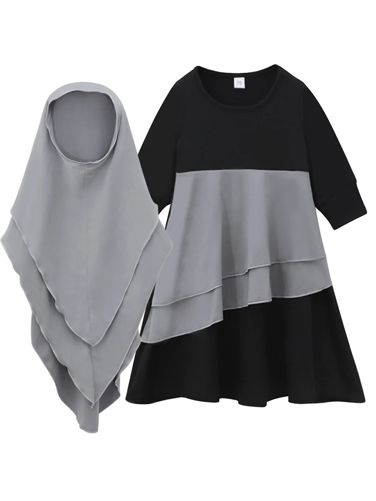 2Pcs Muslim Ramadan Prayer Dress Abaya Sets Children Girls Eid Khimar Hijab Arab Kids Long Robe Headscarf Kaftan Gown jilbab
