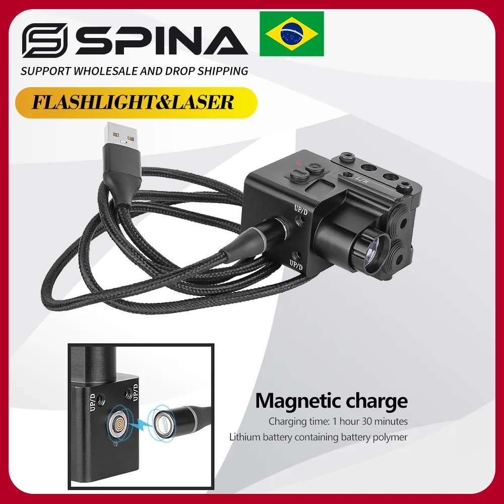 

SPINA OPTICS Tactical Flashlight Red&Blue Laser Sight for Pistol & Rifle, Fast Type-C Charging，Picatinny Rail
