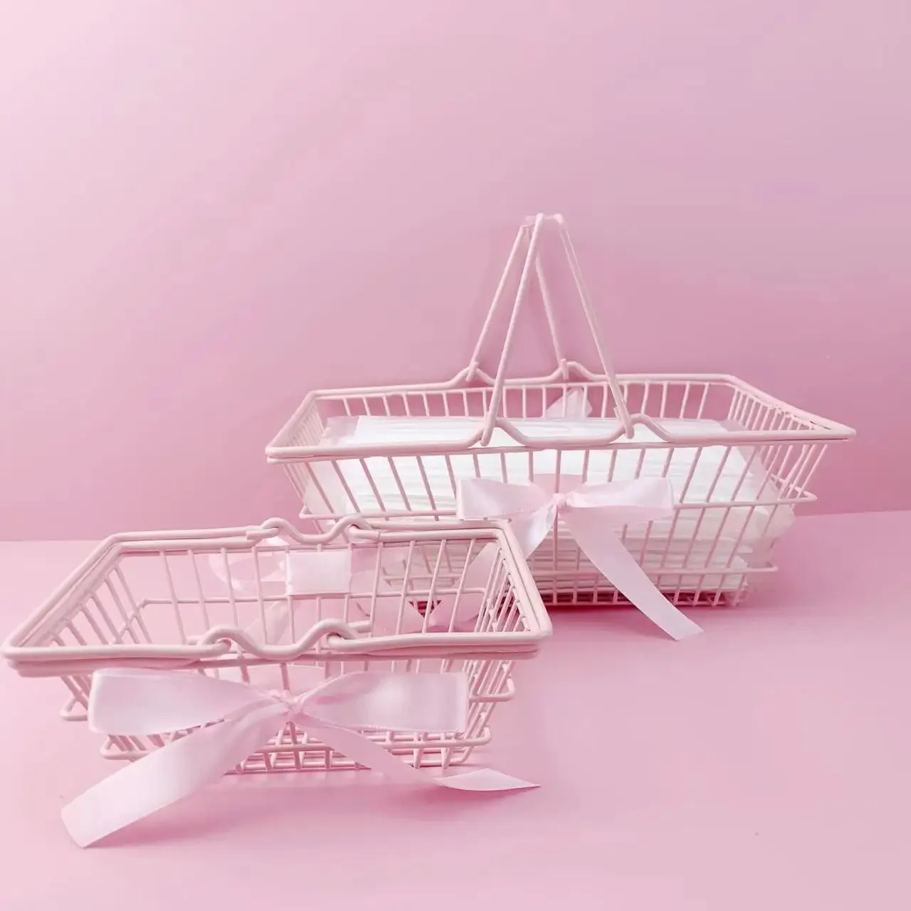 Metal Mini Shopping Cart Pink Purple White Iron Small Basket Office Home Desktop Storage Basket Cosmetic Storage