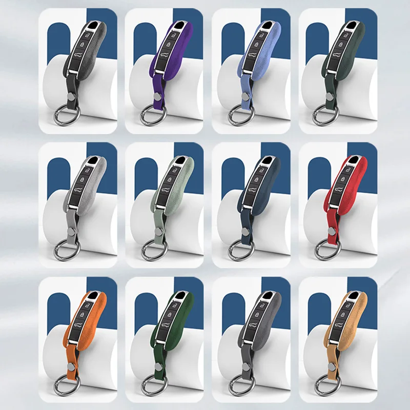 For Porsche Cayenne Panamera 911 971 9YA Taycan Alcantara Suede Key Cover Keychain Key Case Car Accessories