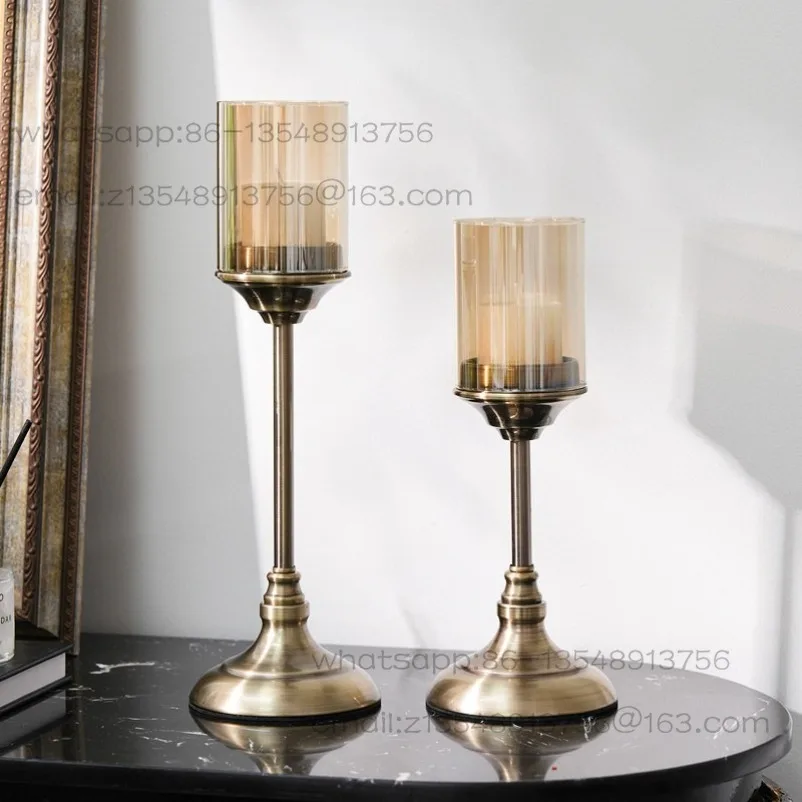 

American Dining Table Model Room Wine Cabinet Soft Decoration Ornament Candlelight Dinner Props Crystal Metal Candle Holder