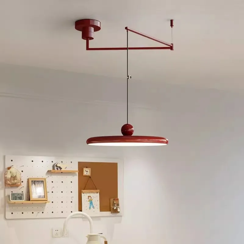New Rocker Arm Restaurant Chandelier Cream Wind Flying Saucer Light Displaceable Full  Protection Dining Table Lighting
