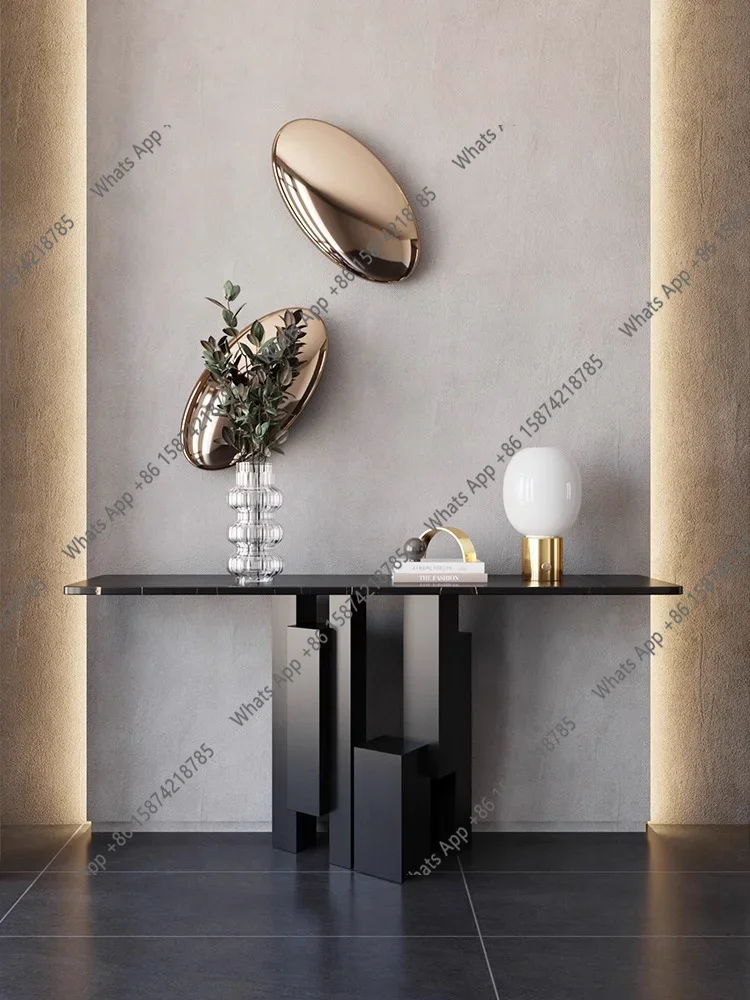 Hi Slate Light Luxury Style Console Table Against The Wall Minimalist Corridor Entrance End View Platform Entrance Cabinet Hotel