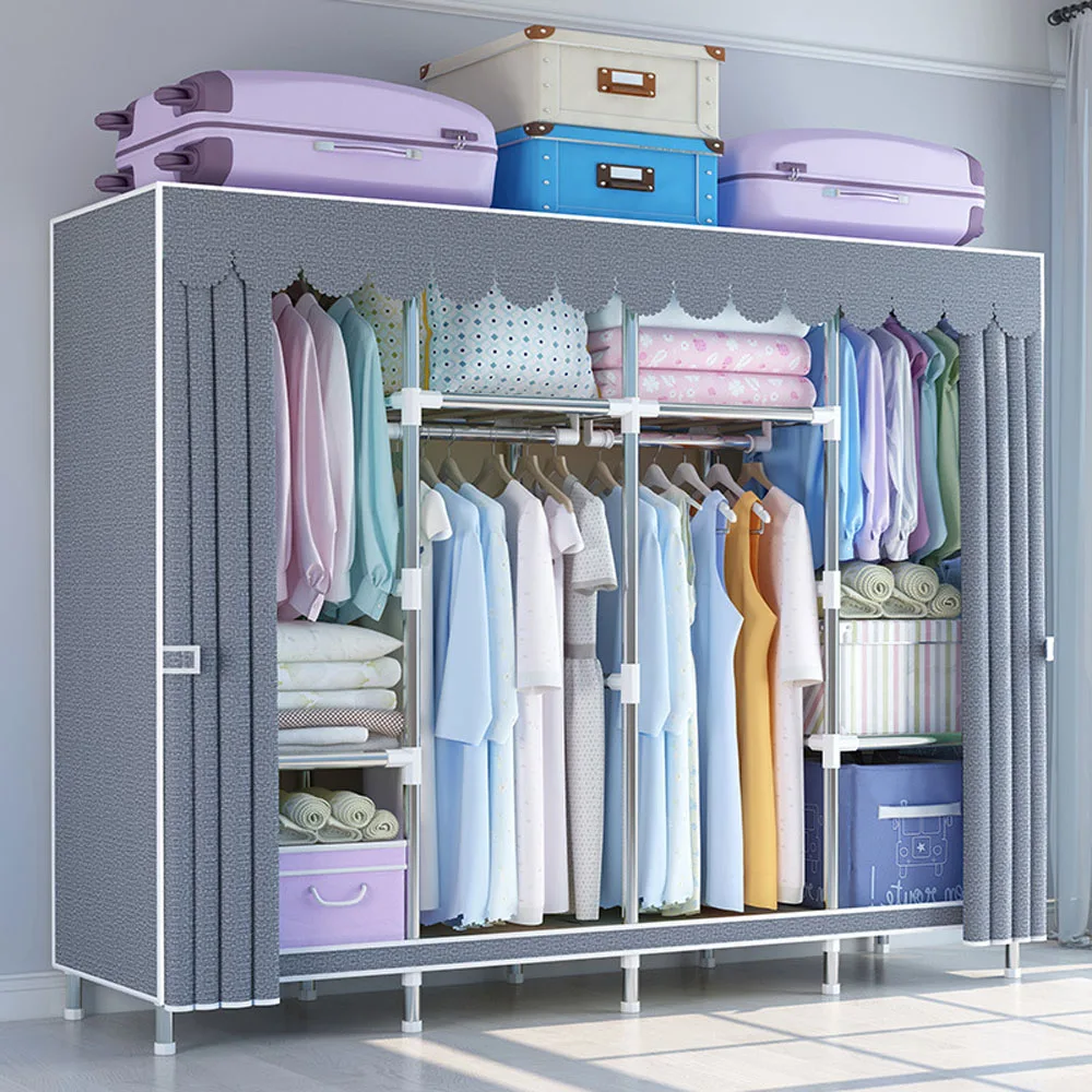 62cm-245cm Cloth Wardrobe Thickened Steel Pipe Reinforced Thickened Household Bedroom Economical Simple Wardrobe