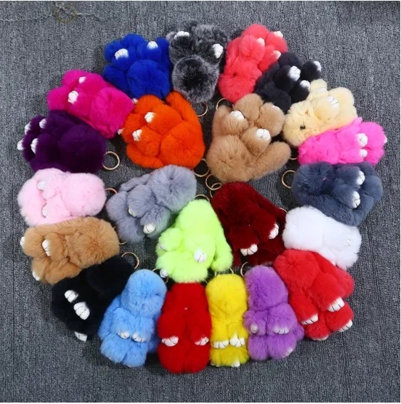 Simpatico coniglio naturale pelliccia Pom Pom coniglietto portachiavi donna soffici conigli portachiavi sulla borsa auto Trinket gioielli festa di nozze giocattolo regalo
