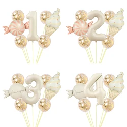 Candy Ice Cream Foil Balloons with Colorful Confetti Ballon 32inch Digit Number 0-9 Birthday Party Baby Shower Decorations