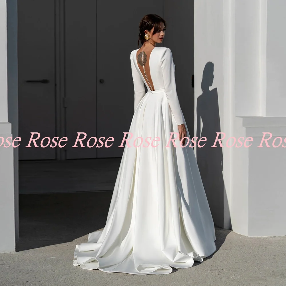 Furtanseo 2024 Satin Wedding Dresses Deep V-Neck Court Train New A-Line Bridal Gowns Vestido De Noiva Custom